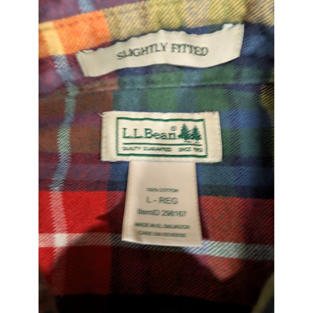 LL Bean Mens Slightly Fitted Flannel Shirt Large Plaid Cotton Button Down 298167 - Picture 3 of 7